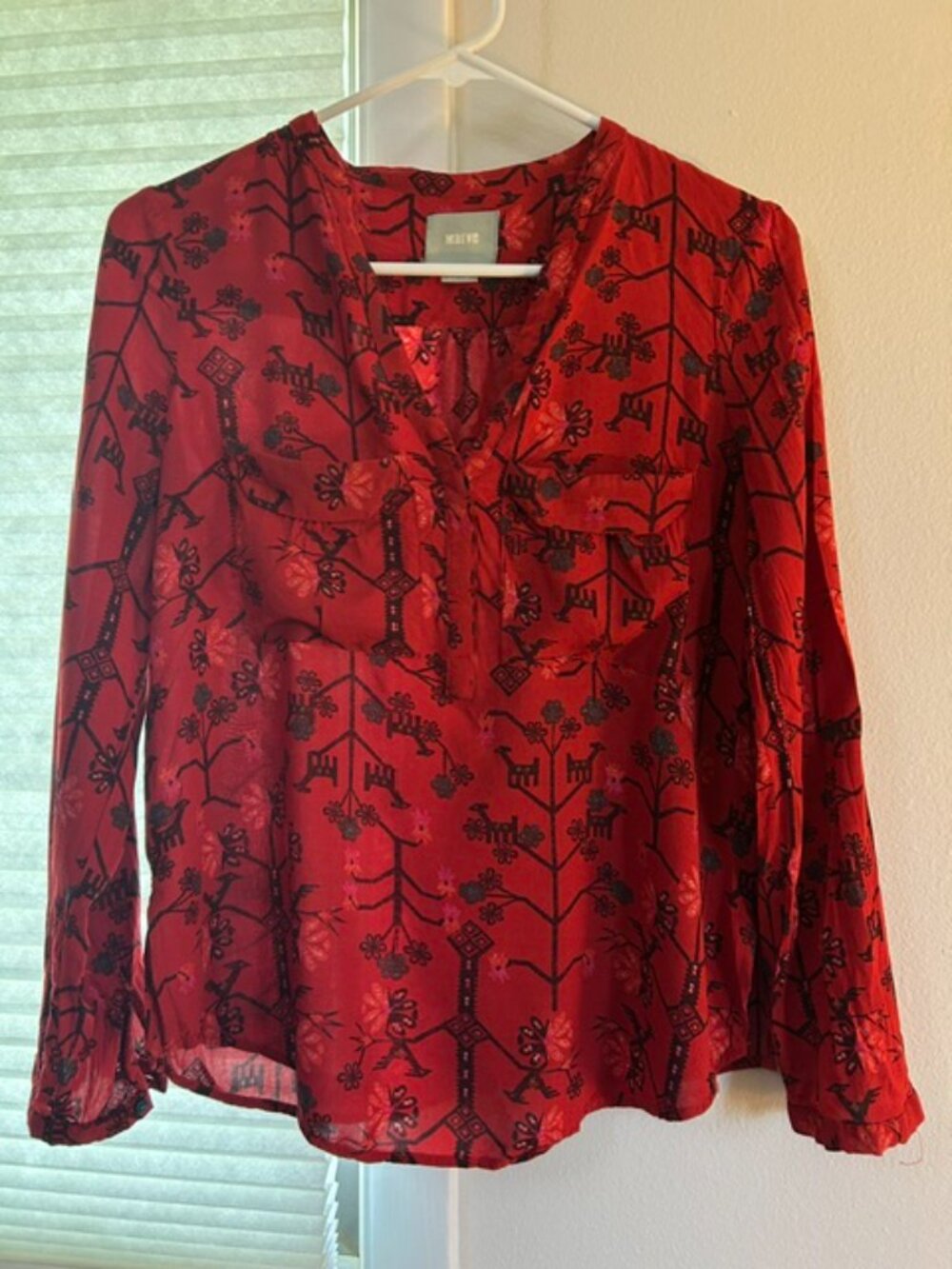 Women's Maeve Anthropologie Red Button-Up Blouse Size 4